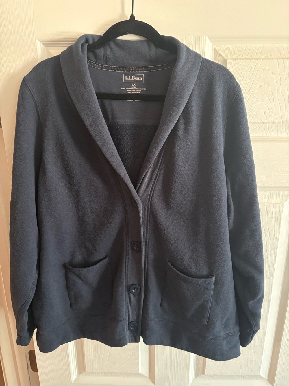 LL Bean long sleeve cardigan sweater jacket buttons pockets navy fall women's 1X